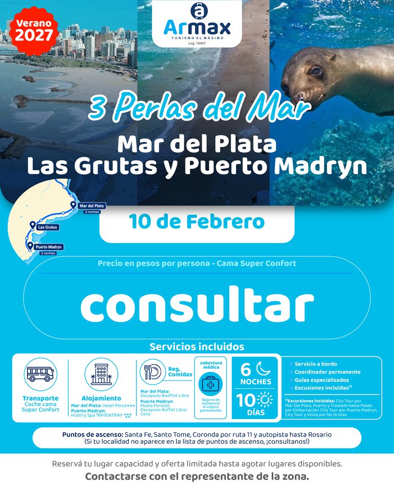Mar del Plata, Las Grutas y Puerto Madryn